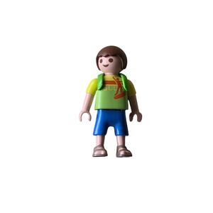 Playmobile 2010 Geobra Bruenette Hair, Blue, Green, Yellow, Red Backpack Loose